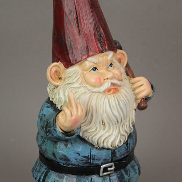 12in Grumpy Gnome Flipping The Bird Garden Sculpture Home Decor Outdoor Statue - Picture 6 of 8